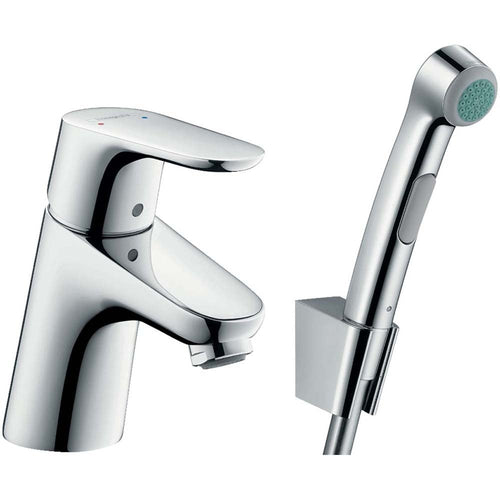 Hansgrohe Focus Chrome Basin Mixer Tap 70 With Bidet Spray & Shower Hose 160cm