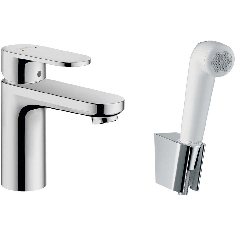 Hansgrohe Vernis Blend Chrome Basin Mixer Tap 100 With Bidet Spray & Shower Hose 160cm