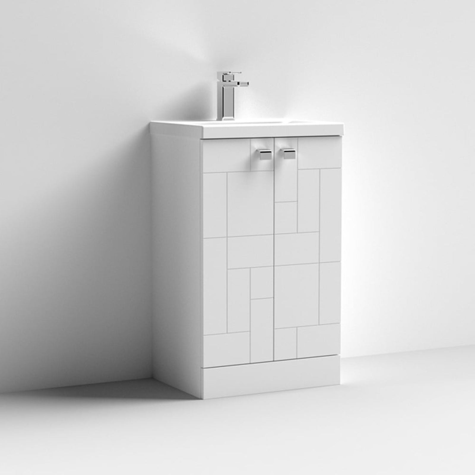 Nuie Blocks Satin White 500mm Floor Standing 2-Door Vanity Unit &Basin 1 BLO103A