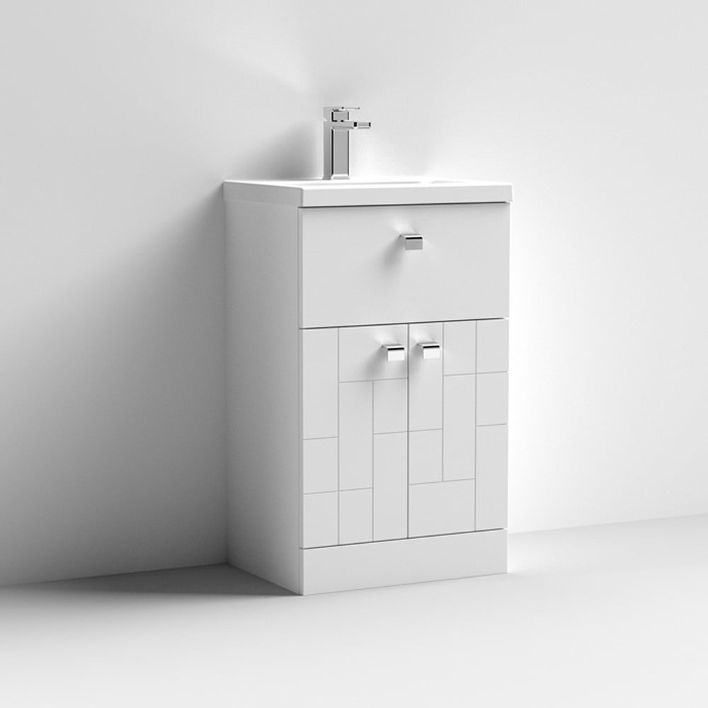 Nuie Blocks Satin White 500mm Floor Standing Vanity Unit & Basin 1 - BLO104A
