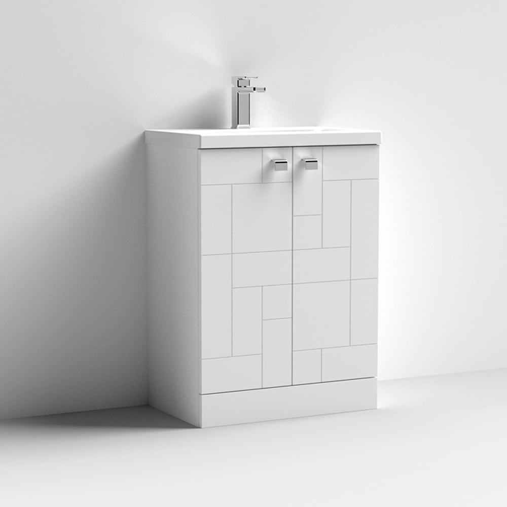 Nuie Blocks Satin White 600mm Floor Standing 2-Door Vanity Unit & Basin 1 BLO106A