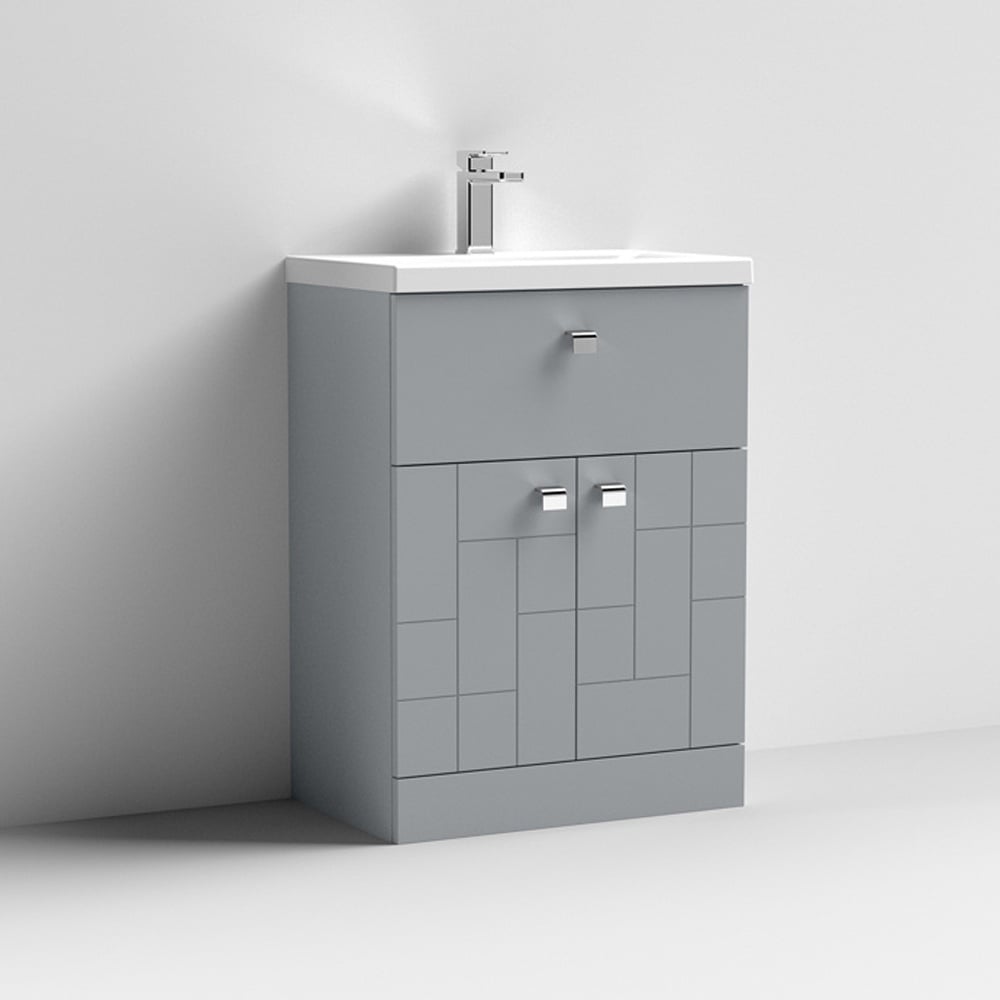 Nuie Blocks Satin Grey 600mm Floor Standing Vanity Unit & Basin 1 - BLO201A
