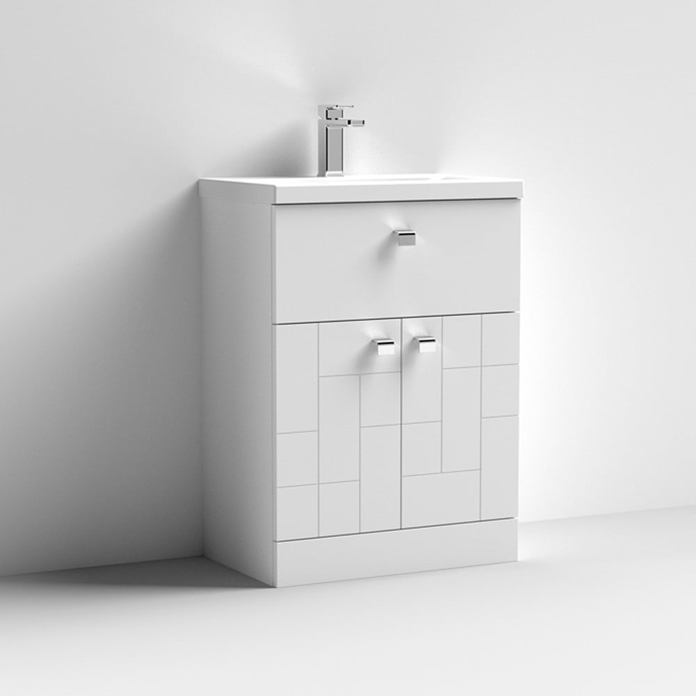 Nuie Blocks Satin White 600mm Floor Standing Vanity Unit & Basin 1 - BLO101A