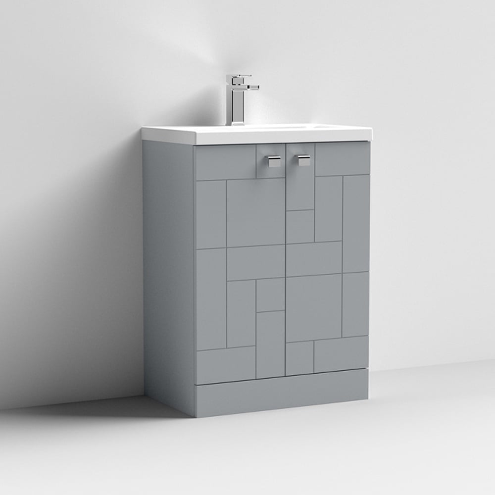 Nuie Blocks Satin Grey 600mm Floor Standing 2-Door Vanity Unit & Basin 1 - BLO206A