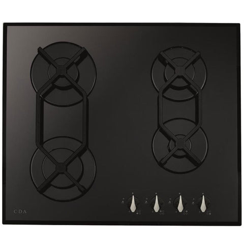 CDA Black Four Burner Gas on Glass Hob HVG621BL