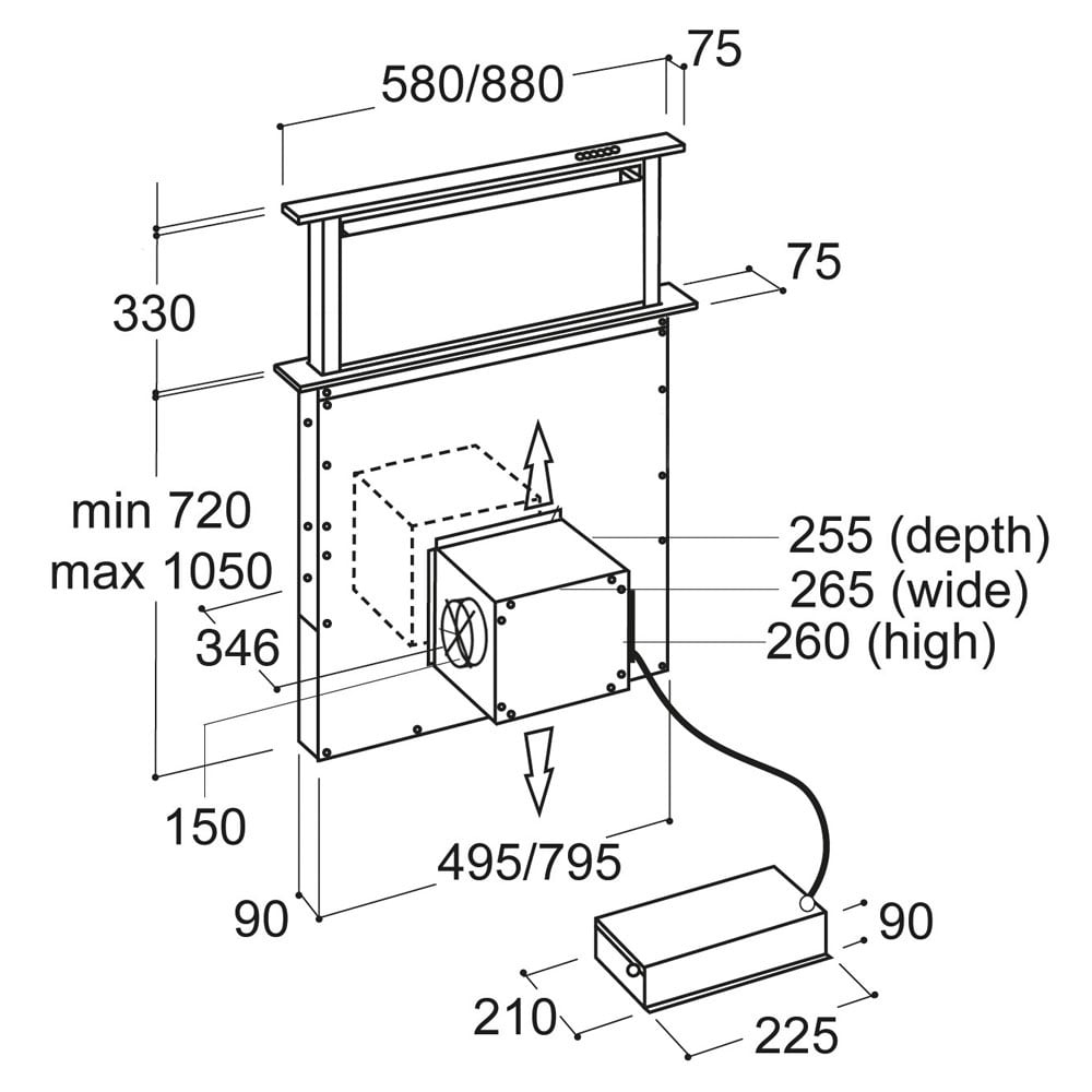 CDA Black & Steel 900mm 3 Speed Down Draft Extractor EDD92BL