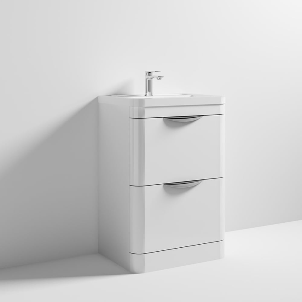 Nuie Parade White Gloss 600mm Floor Standing Cabinet & Ceramic Basin FPA001A