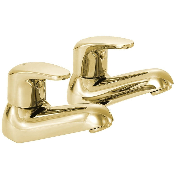 Gold finish dual handle wall-mounted basin tap