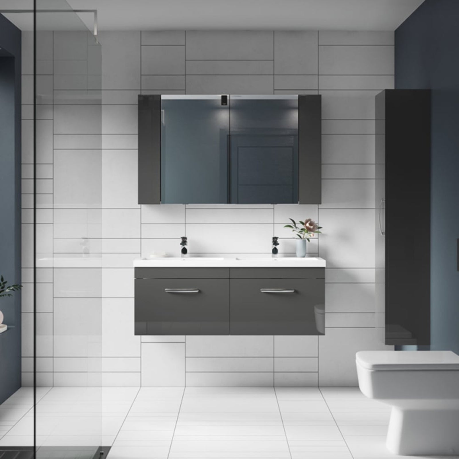 Gloss 600mm 75/25 Mirror Unit by Hudson Reed and Nuie Athena Collection