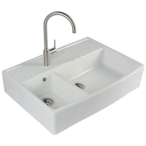 Chambord Clotaire III 1.5 Bowl Gloss White Ceramic Kitchen Sink & Waste