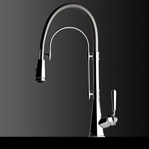 Chambord Blaise Single Lever Pullout Rinse Kitchen Sink Mixer Tap in Brushed Steel, Chrome, Old Bronze, and Titanium Grey Finish