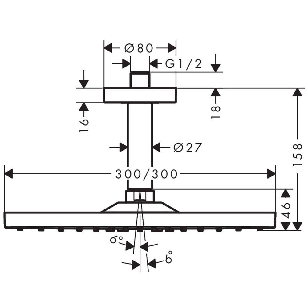Hansgrohe Raindance E Brushed Black Chrome 300 1 Jet Overhead Shower With Ceiling Connector