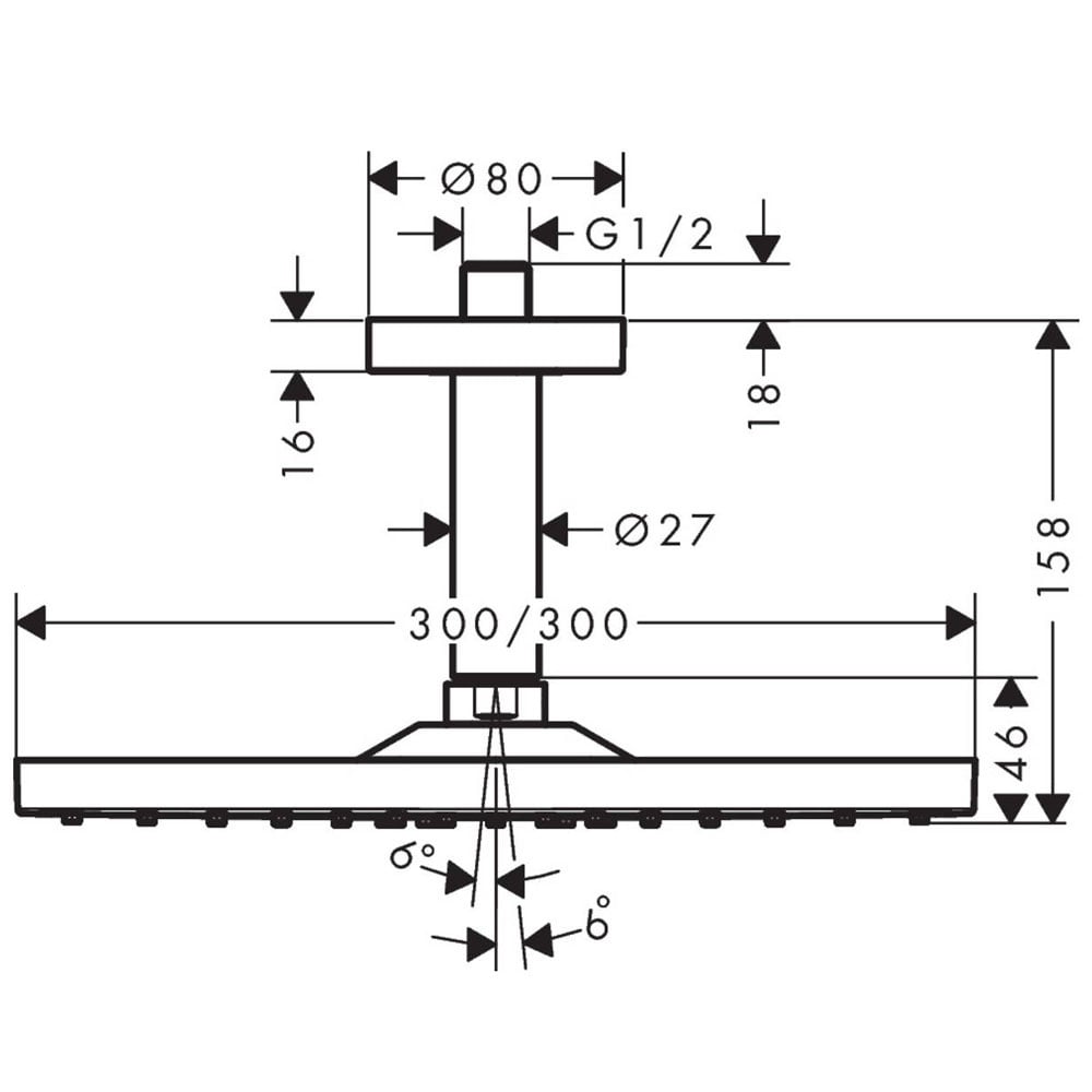 Hansgrohe Raindance E Chrome 300 1 Jet Overhead Shower With Ceiling Connector