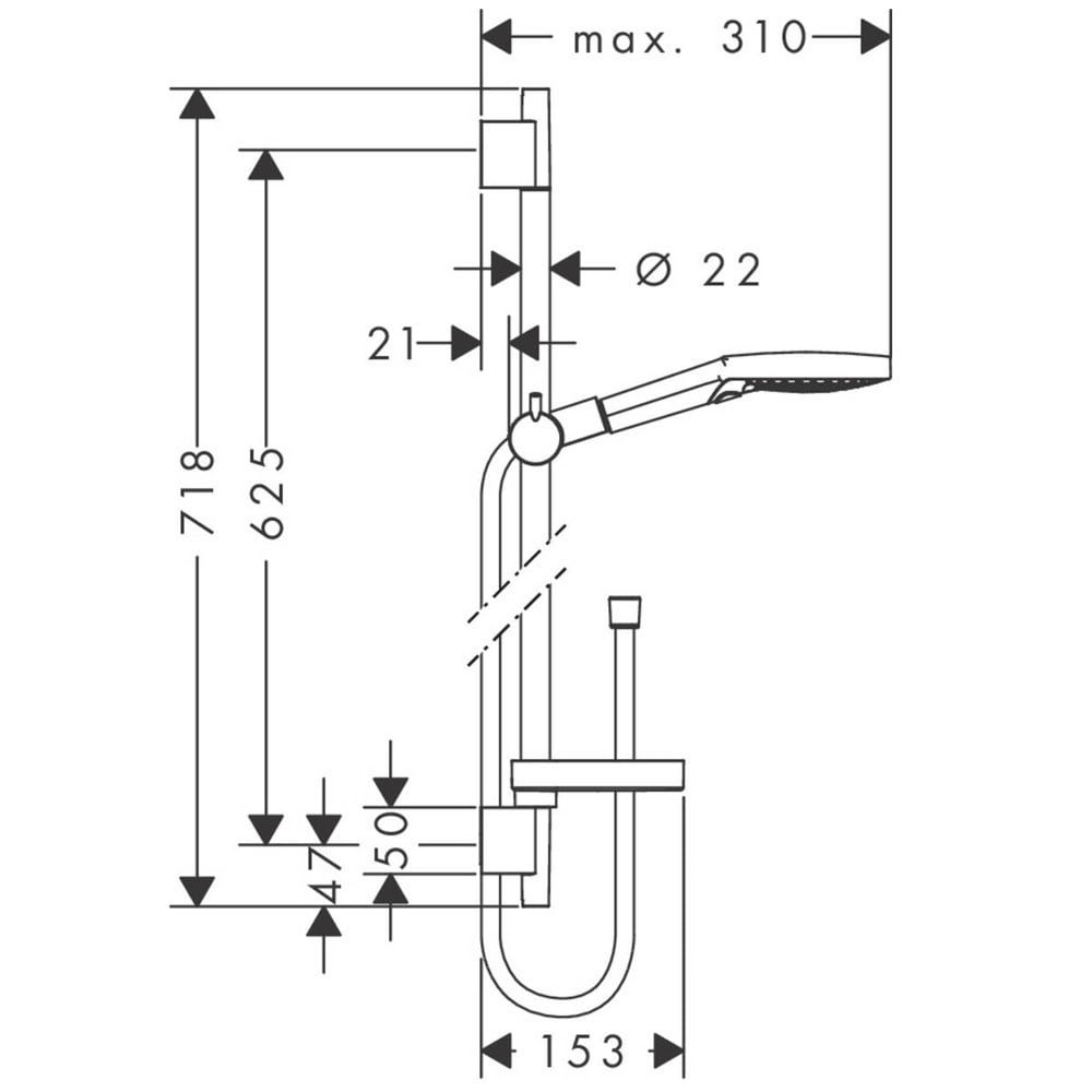 Hansgrohe Raindance Select S Chrome 120 3 Jet EcoSmart 9 l/min Shower Set with Shower Rail 65 cm and Soap Dish