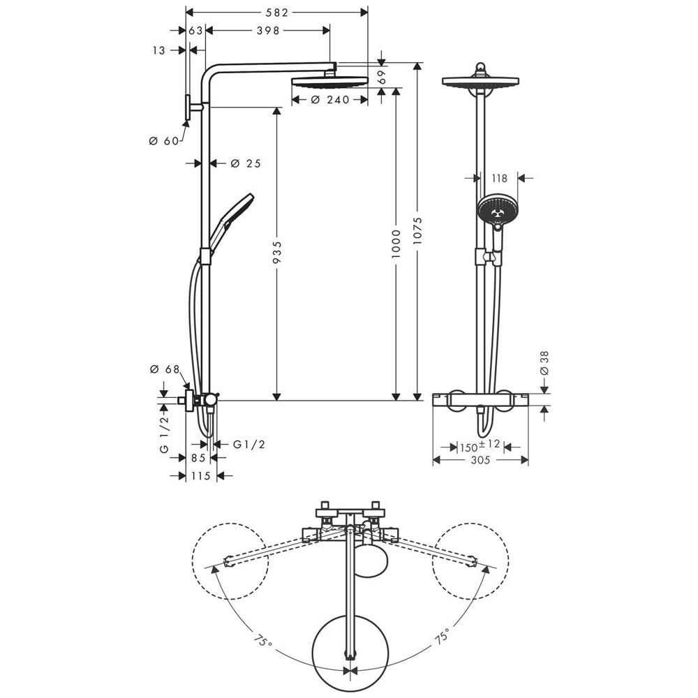 Hansgrohe Raindance Select S Chrome 240 2 Jet Thermostatic Shower Mixer