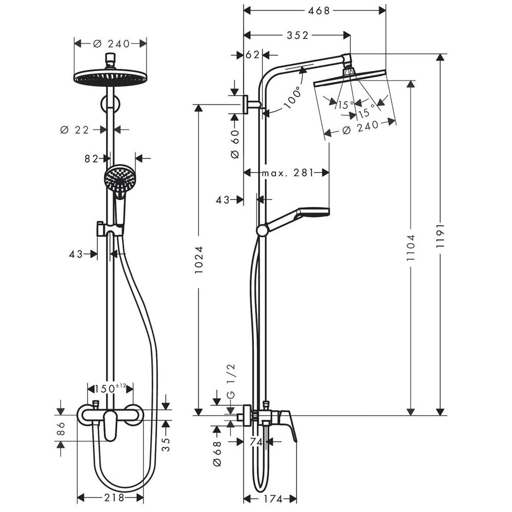 Hansgrohe Crometta S Chrome Shower Set 240 1 Jet with Manual Shower Mixer