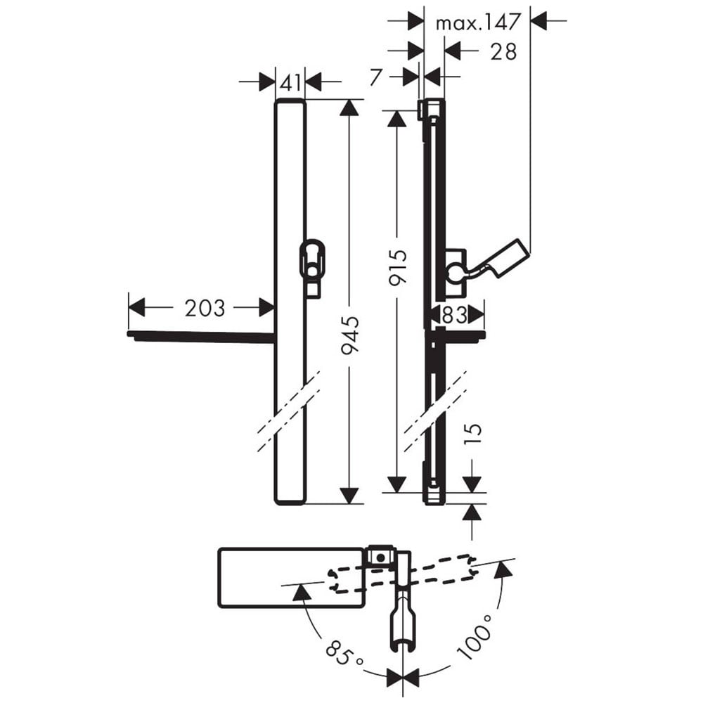 Hansgrohe Unica Chrome Shower Rail E 90cm With Isiflex Shower Hose 160cm