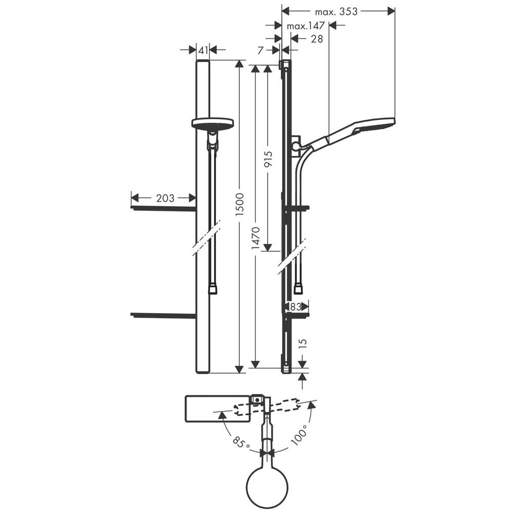 Hansgrohe Raindance Select S Chrome 120 3 Jet Shower Set With Shower Rail 150cm
