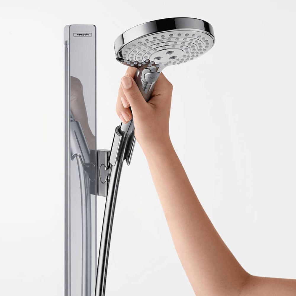 Hansgrohe Raindance Select S Chrome 120 3 Jet Shower Set With Unica'E Shower Rail 90cm & Shelf