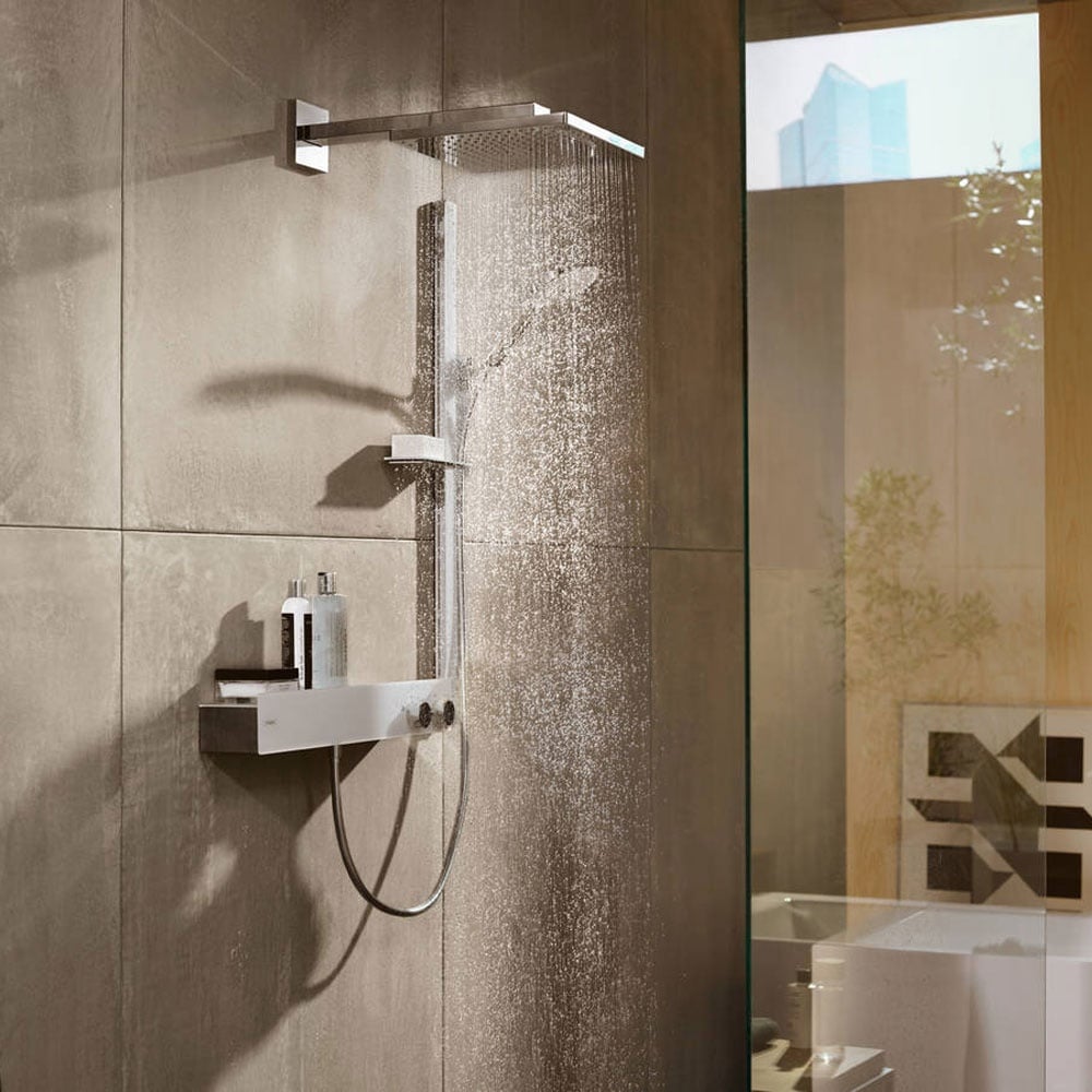Hansgrohe Raindance Select S Chrome 120 3 Jet Shower Set With Unica'E Shower Rail 90cm & Shelf