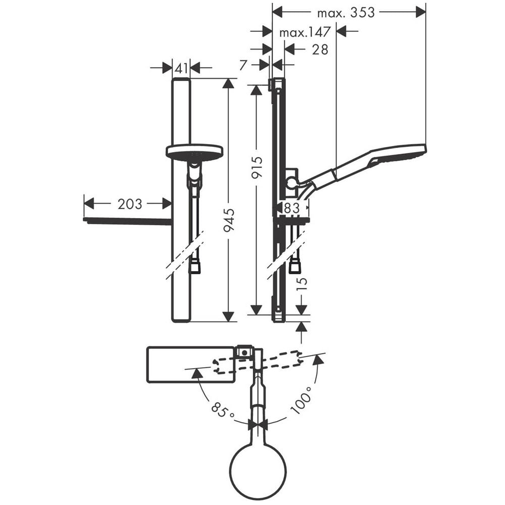 Hansgrohe Raindance Select S Chrome 120 3 Jet Shower Set With Unica'E Shower Rail 90cm & Shelf