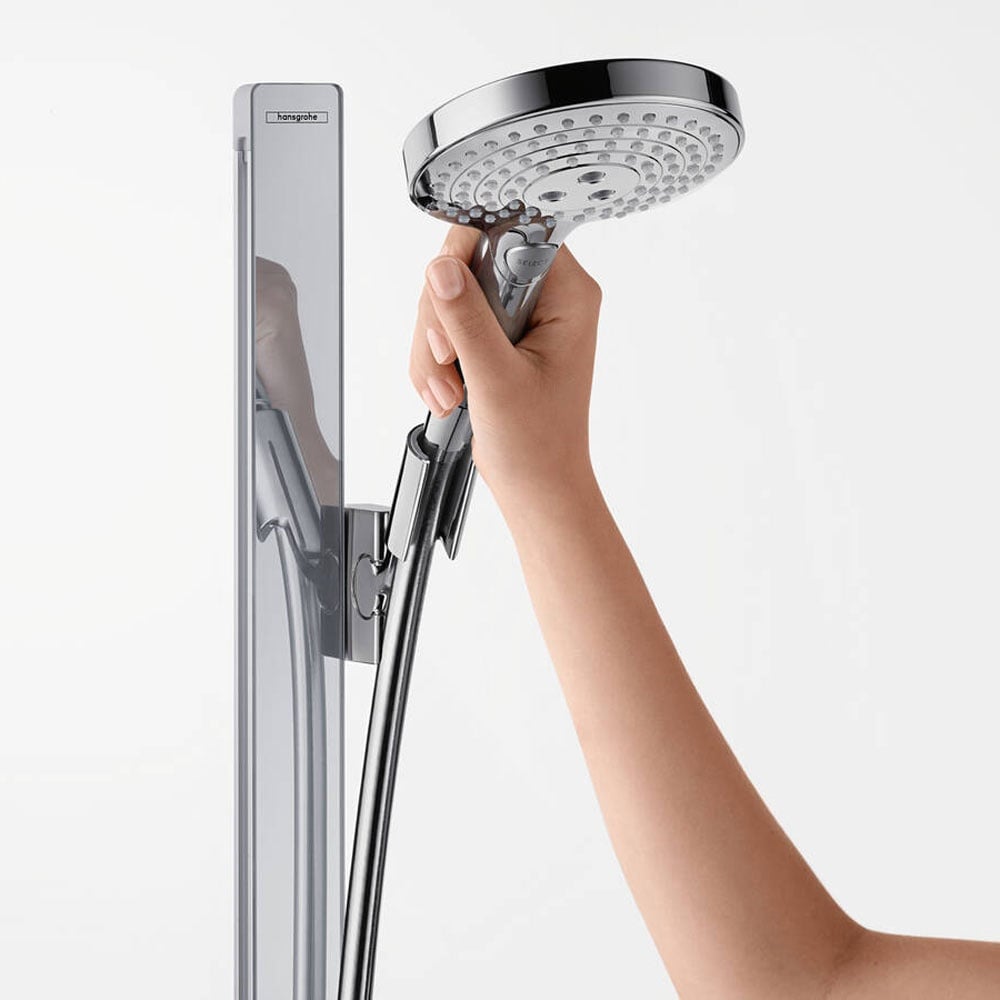 Hansgrohe Raindance Select S Chrome 120 3jet Shower Set With Unica'E Shower Rail 90cm & Shelf