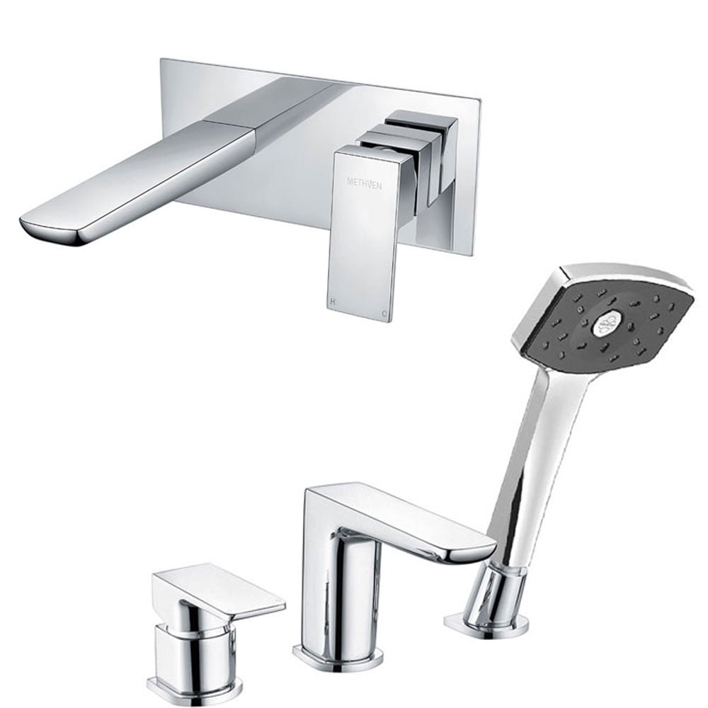 Methven Wai Chrome Bath Shower & Basin Mixer Taps Pack Set WAI3BSMCP+WAIWMBCP