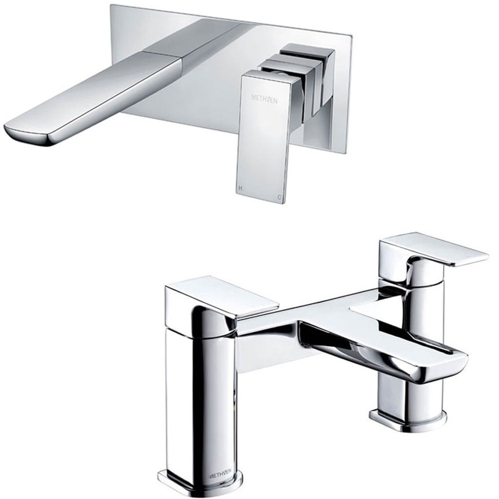 Methven Wai Chrome Bath Filler & Basin Mixer Taps Pack Set WAIBFCPUK+WAIWMBCP