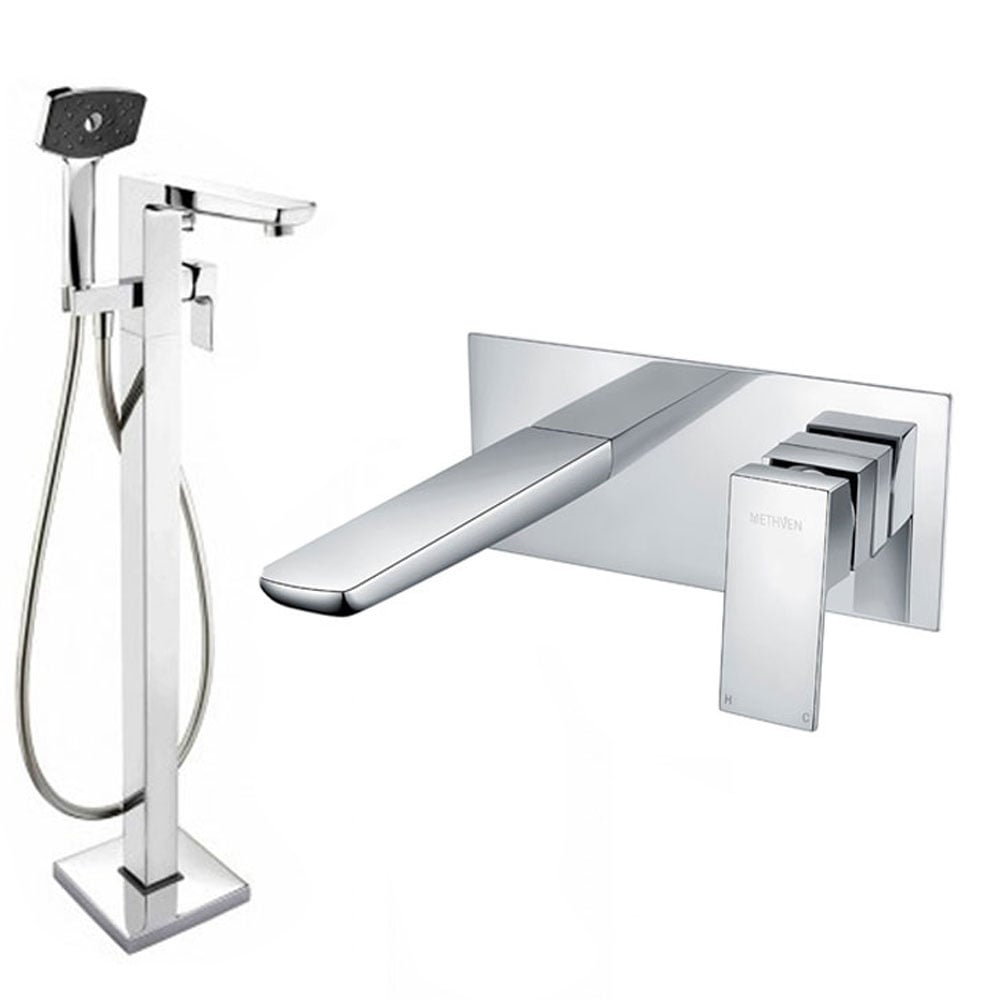 Methven Wai Chrome Bath Shower & Basin Mixer Taps Pack Set WAIFMBSM+WAIWMBCP