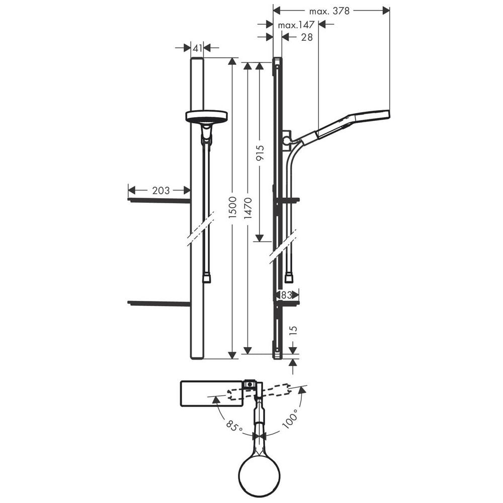 Hansgrohe Rainfinity 130 3 Jet Chrome Shower Set With Shower Bar 1500mm & Shelves