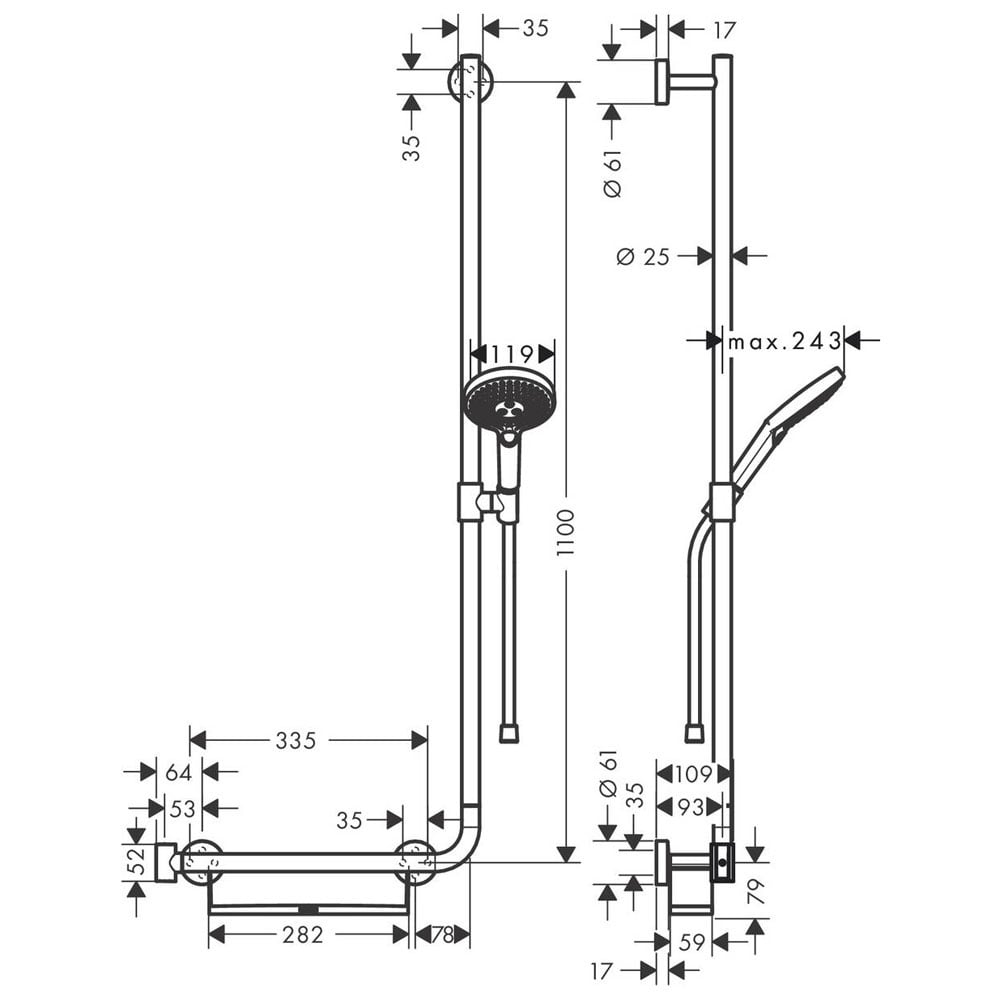 Hansgrohe Raindance Select S Chrome Shower Set 120 3 Jet With Shower Rail 110 cm