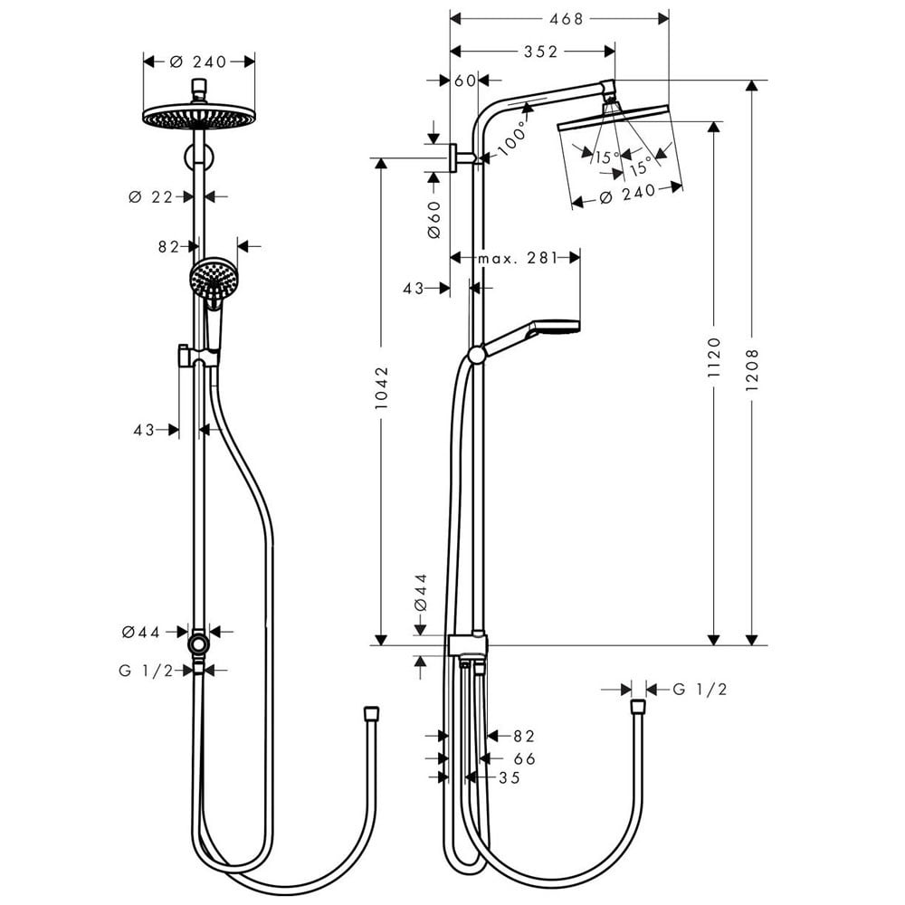 Hansgrohe Crometta S Chrome 240 1 Jet Showerpipe EcoSmart 9 l/min Reno