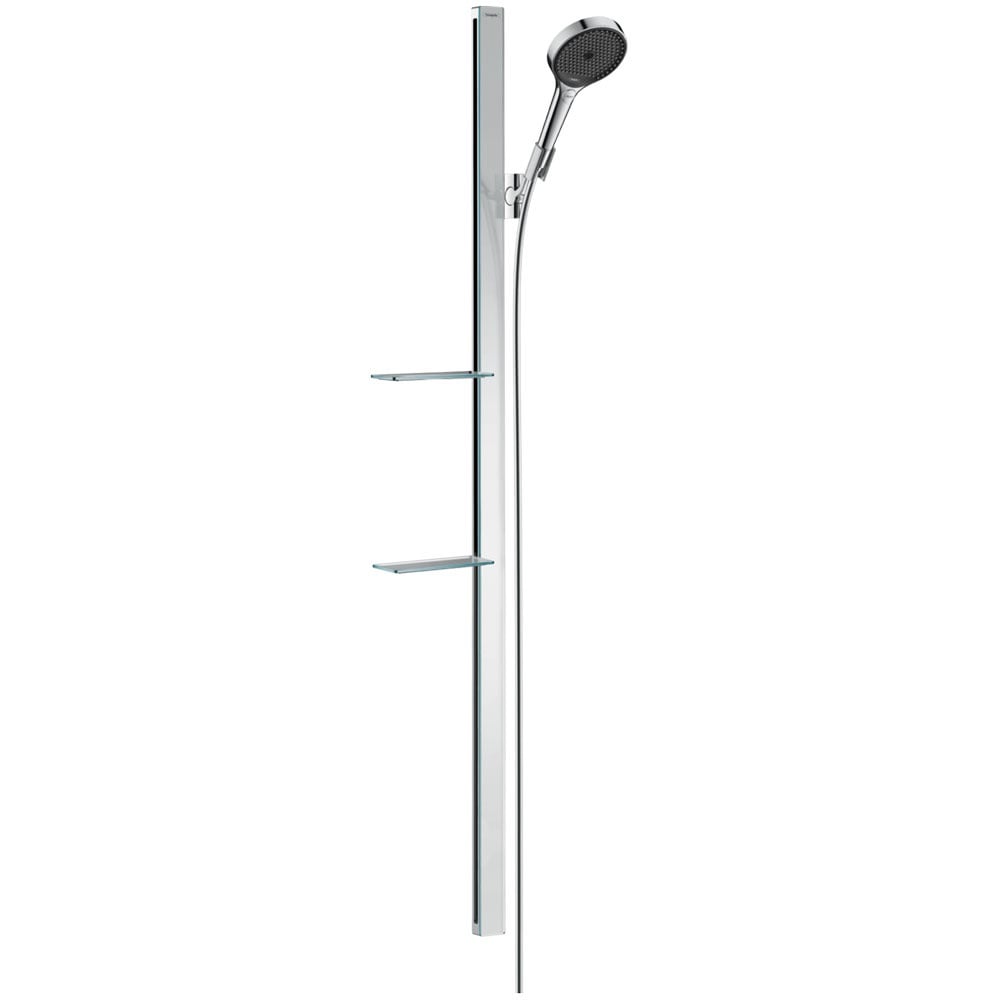 Hansgrohe Rainfinity Eco 130 3 Jet Chrome Shower Head & 1500mm Riser Rail with Shelves