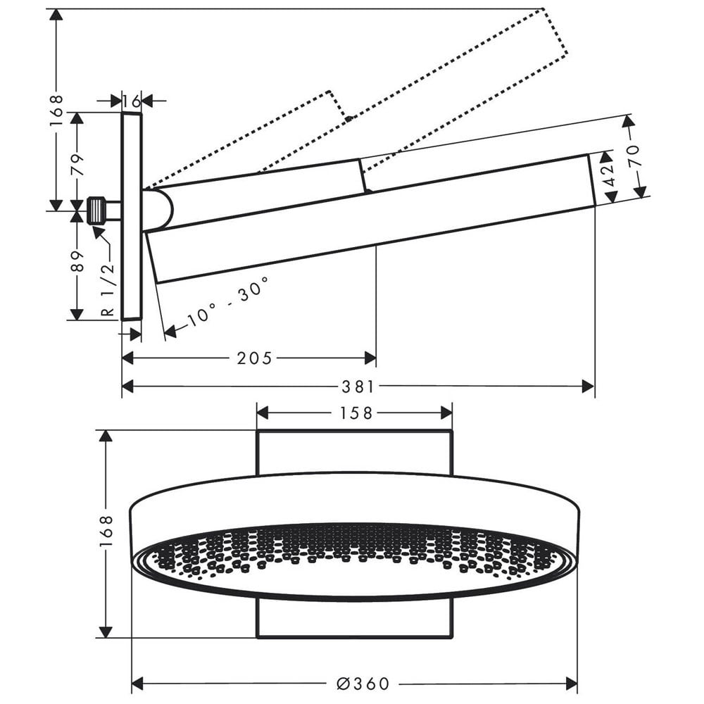 Hansgrohe Rainfinity 360 1 Jet Chrome Overhead Shower & Wall Connector