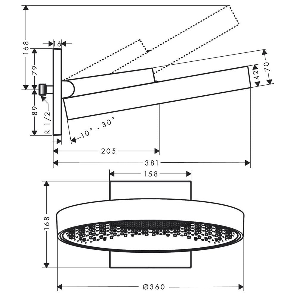 Hansgrohe Rainfinity 360 1 Jet Brushed Bronze Overhead Shower & Wall Connector