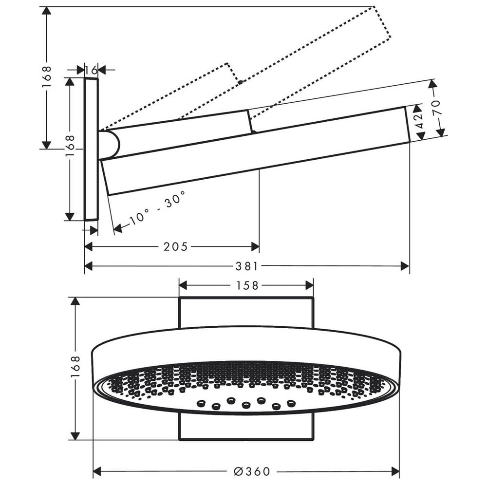Hansgrohe Rainfinity 360 3 Jet Chrome Overhead Shower & Wall Connector