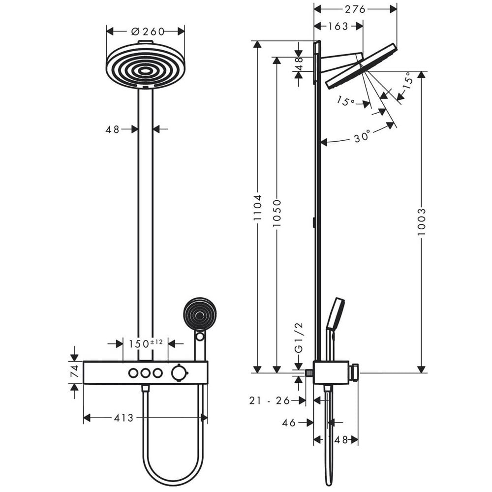 Hansgrohe Pulsify Chrome 260 2 Jet Showerpipe with ShowerTablet Select 400 Thermostatic