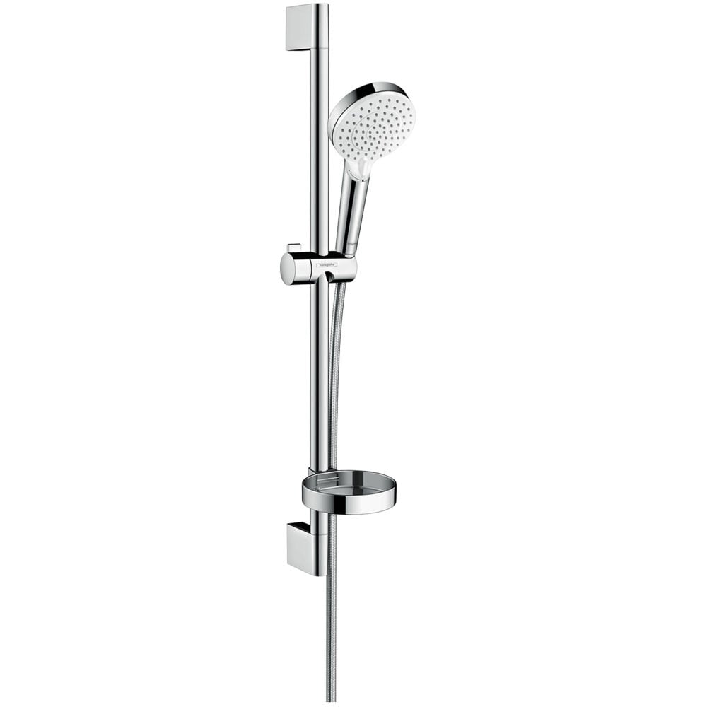 Hansgrohe Crometta White/Chrome Shower Set 100 Vario with Rail 65cm & Soap Dish