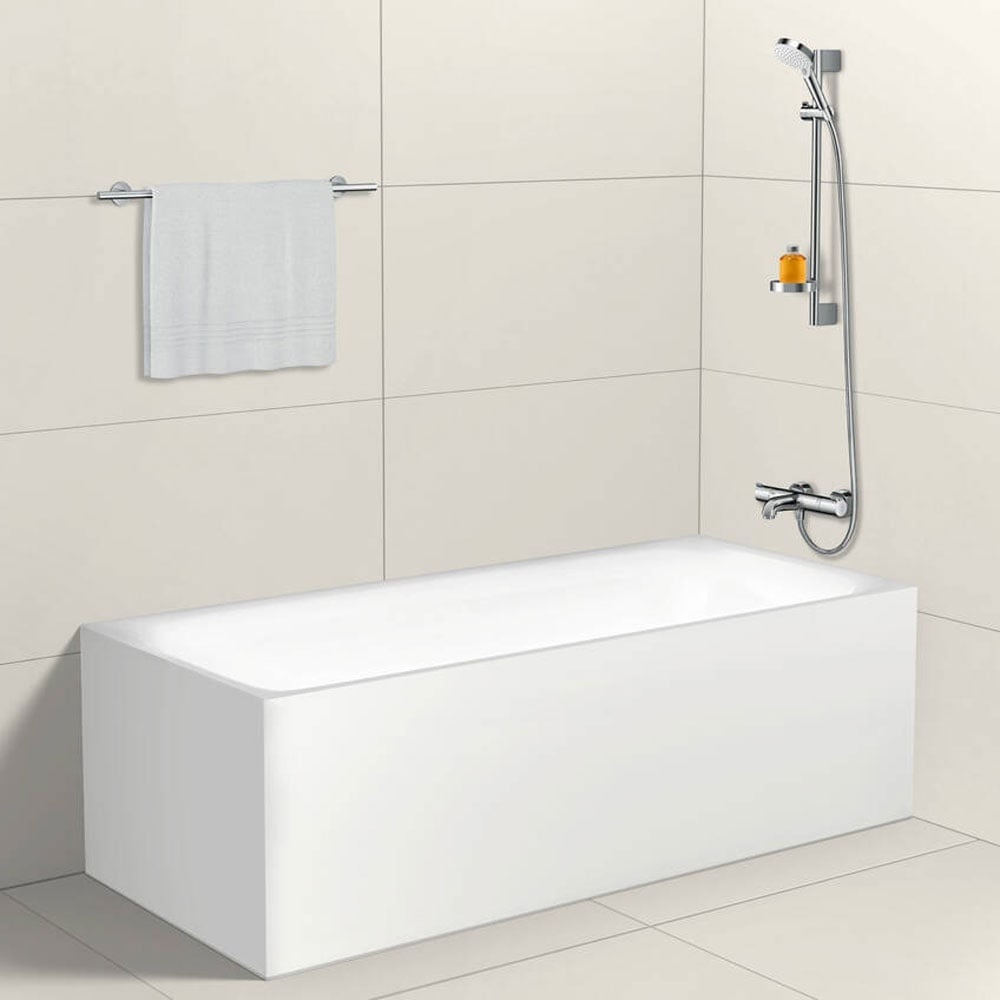 Hansgrohe Crometta White/Chrome Shower Set 100 Vario with Rail 65cm & Soap Dish