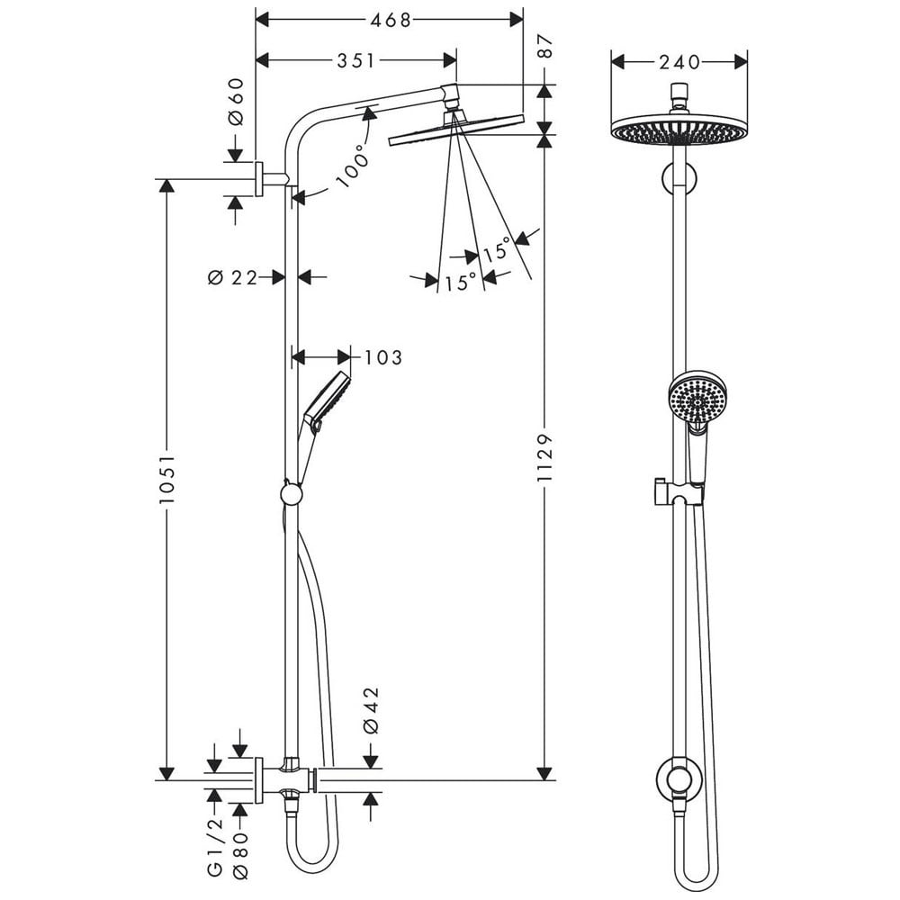 Hansgrohe Crometta S Chrome 240 1 Jet EcoSmart Reno GP Showerpipe