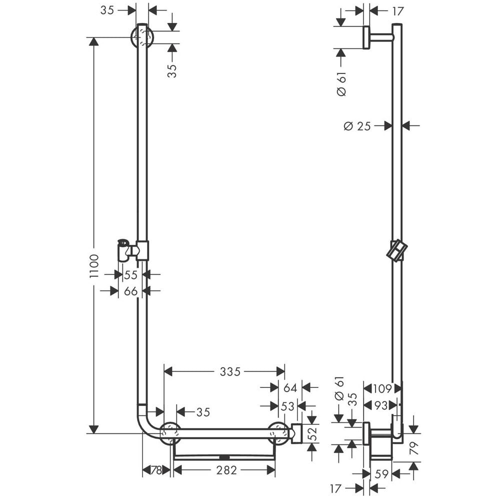 Hansgrohe Unica White/Chrome Shower Rail Comfort 110cm Left