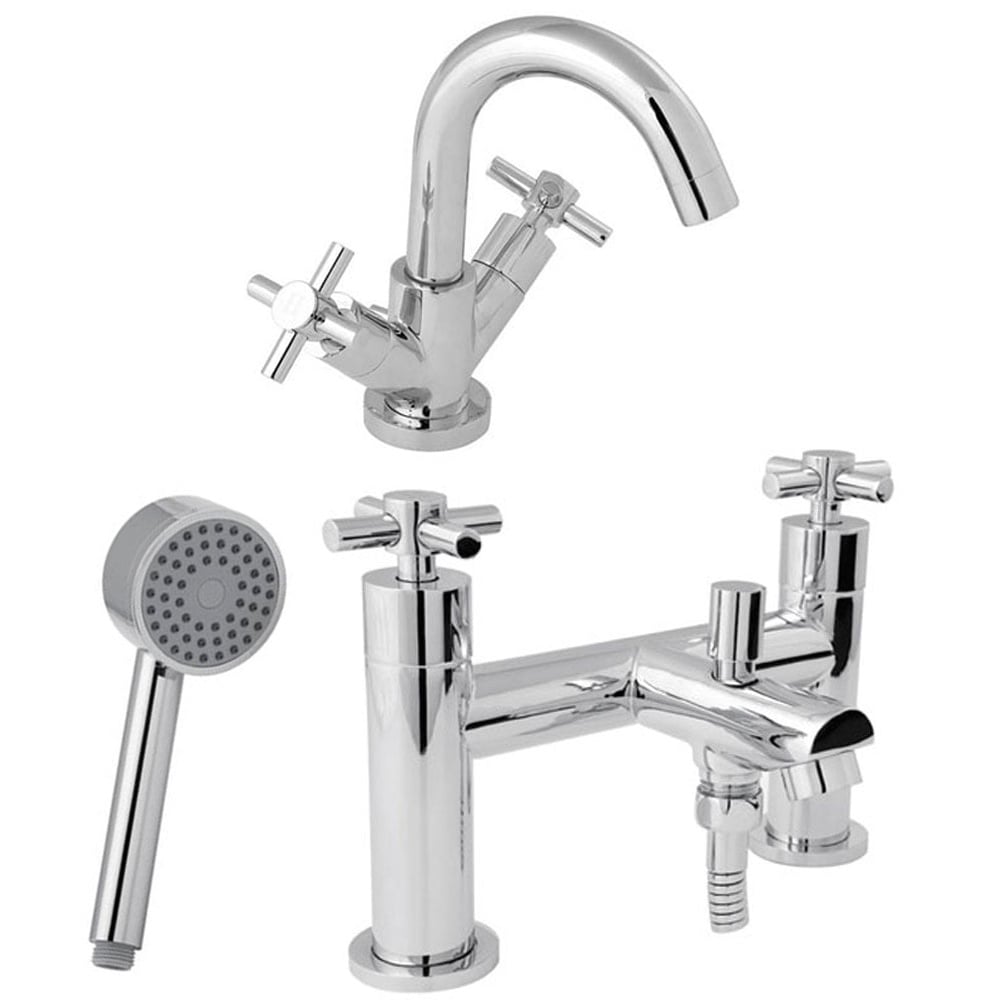 Deva Motif Chrome Bath Shower & Basin Mixer Taps Pack Set