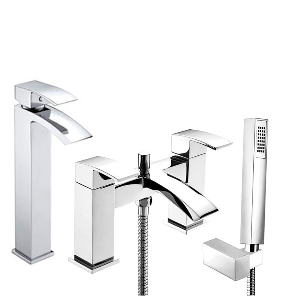 Deva Swoop Chrome Bath Shower Mixer & Basin Taps Pack Set