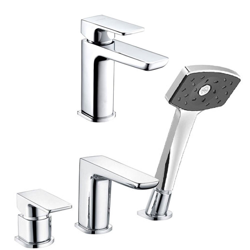 Methven Wai Chrome Bath Shower & Basin Mixer Taps Pack Set WAI3BSMCP+WAIBMCPUK