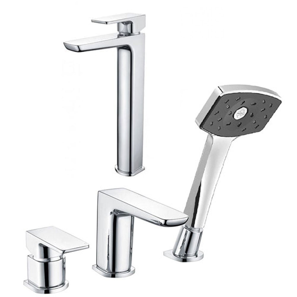 Methven Wai Chrome Bath Shower & Basin Mixer Taps Pack Set WAI3BSMCP+WAITBCPUK
