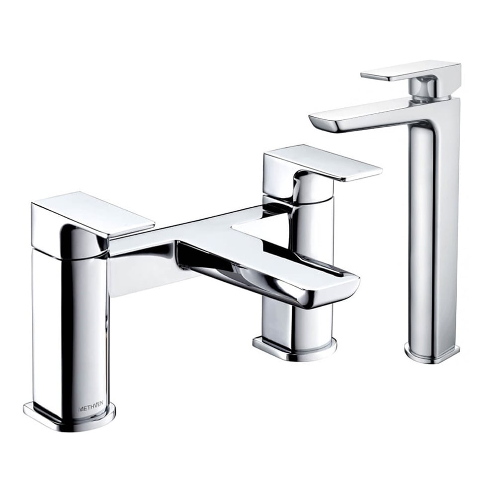 Methven Wai Chrome Bath Filler & Basin Mixer Taps Pack Set WAIBFCPUK+WAITBCPUK