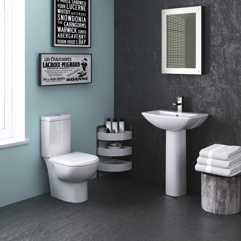 Nuie Provost White Semi Flush to Wall Close Coupled Toilet Pan and Cistern - CKN003