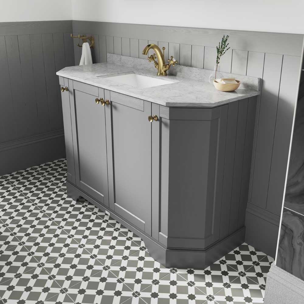 Hudson Reed Old London Storm Grey 1000mm Angled Unit & Grey Marble Top 1TH