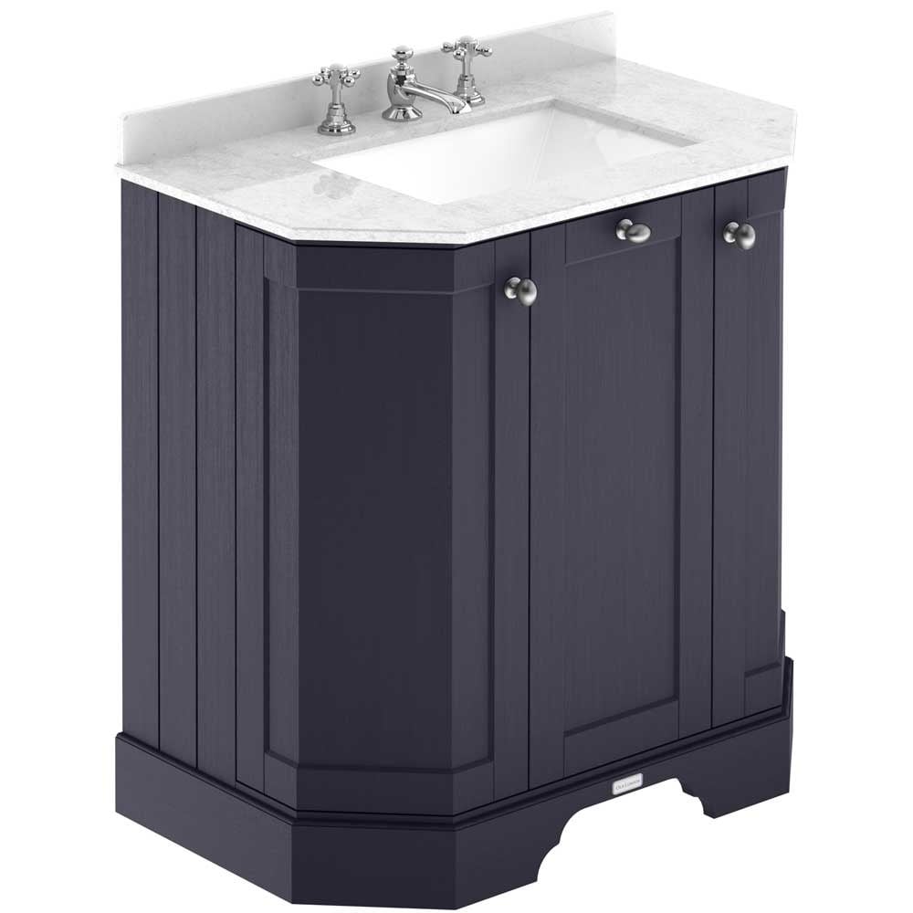 Hudson Reed Old London Twilight Blue 750mm Angled Unit & White Marble Top 3TH