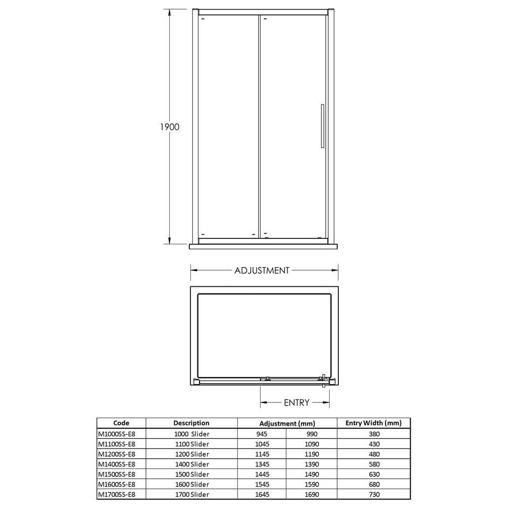 Hudson Reed Apex Chrome Wetroom Shower Sliding Door 1000mm M1000SSH4